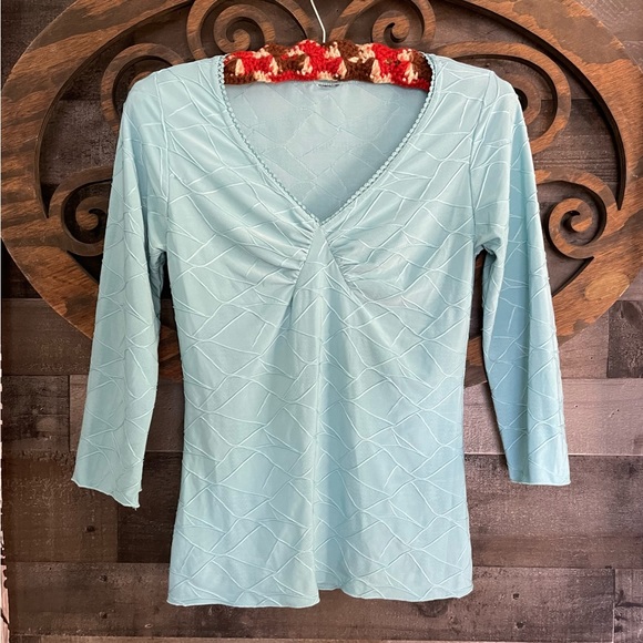 y2k Top Stretch Blouse Balletcore Fairycore Turquoise Teal Ruched Sexy - Picture 4 of 14